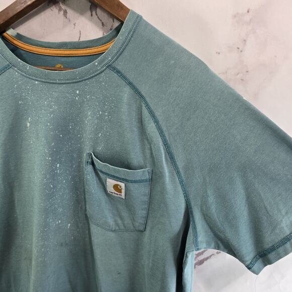 Carhartt T Shirt Mens Large Blue Pocket Relaxed Fit Short Sleeve Delmont Raglan - Picture 10 of 11